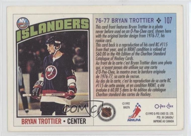 1992-93 O-Pee-Chee Bryan Trottier #107 HOF - Image 2 of 2