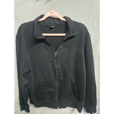 Michael Kors Mens XL Black Full Zip Mock Neck Ribbed Shoulder Fleece Sweatshirt