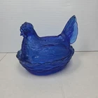 VTG Fenton Cobalt Blue Hen On Nest HON Covered Candy Dish 6" Split Tail