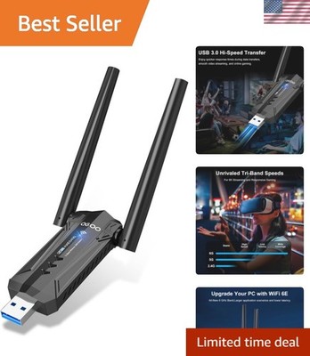 USB 3.0 WiFi 6E Adapter for Desktop PC, Tri-Band Axe 5400 Wireless Network Re...