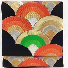 7028 Japanese Vintage Fukuro Obi Belt Kimono Fabric Silk Traditional Black