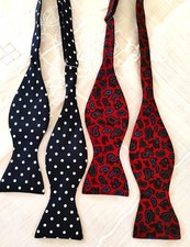 The Bow Tie Club 2 Bow Ties Silk Adjustable Self Tie Red Paisley Polka Dot 4