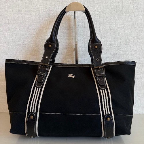 BURBERRY BLUE LABEL Horse Embroidery Tote Bag Black Large A4 Japan Authentic