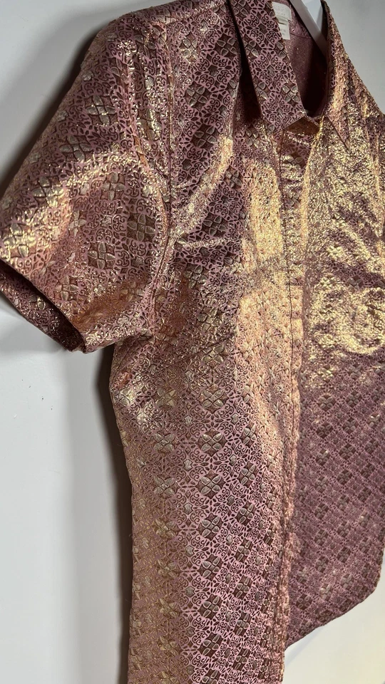 Camisa J Crew Talla 10 Manga Corta Cuello Abotonado Mezcla Seda Rosa Metálica Foto 4 de 4