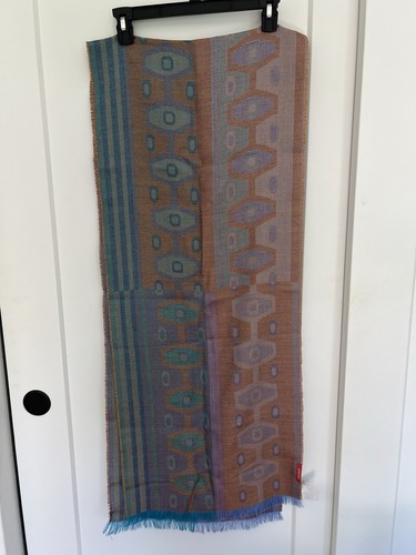 NEW $99 Sol Alpaca silk Blue Shawl Wrap Blue GREEN PINK 80X16 Fringed Scarf AA5 - Picture 7 of 9