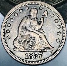 1857 Seated Liberty Quarter 25C Ungraded Choice 90% Silver US Coin CC29585
