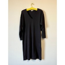 Vintage 80s Minimalist Calvin Klein Tshirt Midi Dress V Neck Cotton Black Medium