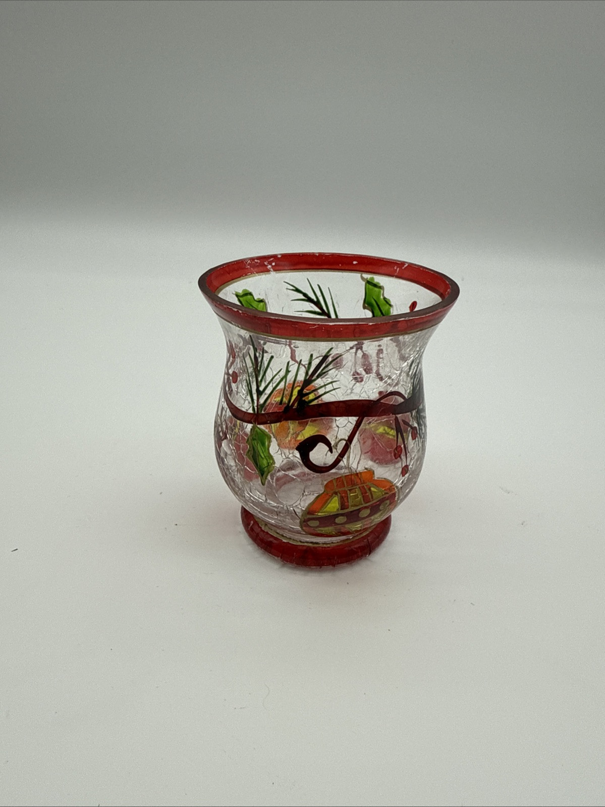 Yankee Candle Poinsettia Crackled Glass Votive Tea Light Holder