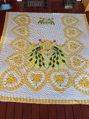 50s/60s Vintage Chenille Bedspread. Beautiful Dual Peacocks Design. 90X 96 in.