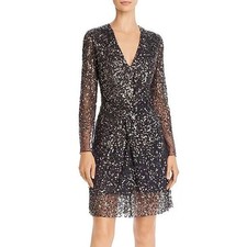French Connection Emille Sparkle Sequin Sheath Dress | Brown Long Sleeve Party