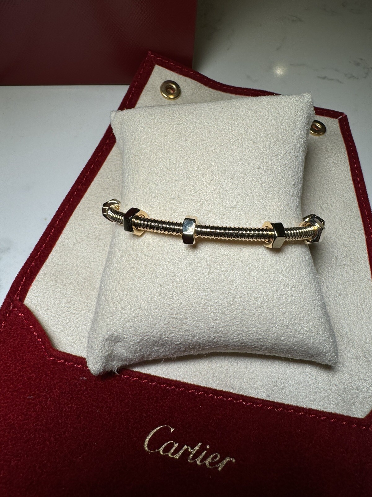 Cartier Ecrou 18k Yellow Gold Bangle Bracelet Size 17 New Unworn-image