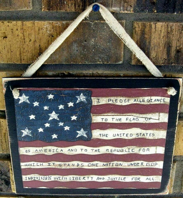 Primitive Americana Flag With Pledge of Allegiance Hanging Sign Farmhouse