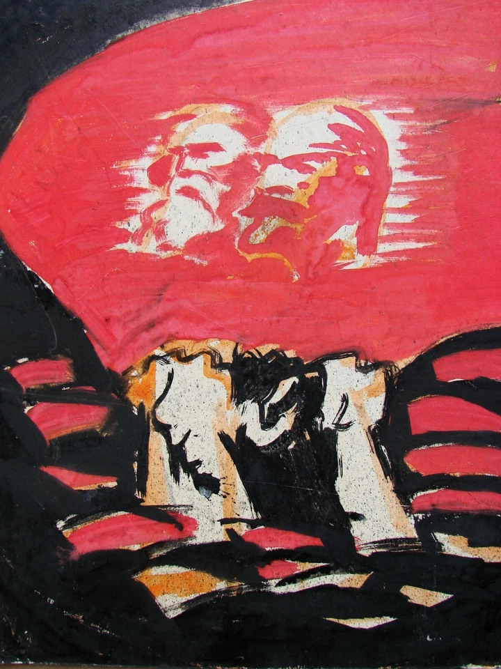 Pintura ucraniana soviética URSS política de vanguardia Lenin Marx comunismo bandera Foto 2 de 4