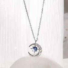 Shiny Moon Star Pendant Necklace Dainty Chain Women Gemstone Silvery Fashion New