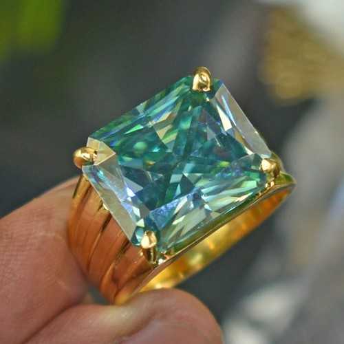 RARE 15.80 Ct Radiant Cut Treated Blue Diamond Men's Ring-Amazing Shine! - Picture 2 of 10