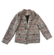 Vintage Graff By UM Company Tweed Blazer Fringe Trim Multicolored, Petite Small