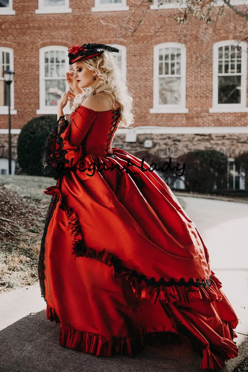 Red Black Victorian Gothic Wedding Dresses Corset Plus Size Vintage Bridal  Gowns | eBay