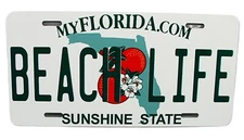 BEACH LIFE FLORIDA METAL CAR NOVELTY LICENSE PLATE. LIFE IS A BEACH, SALT LIFE