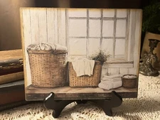 Primitive Laundry, Folk Art, Country, Baskets,  Handcrafted PLAQUE / SIGN