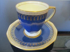 Vintage Spode Copeland China Gold Gilt Blue Tassels Demitasse Cup Saucer C&S!