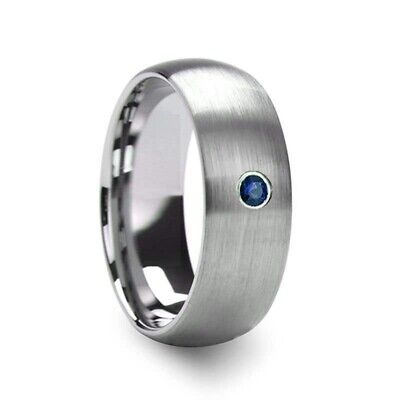 Thorsten MELANTHIOS Men’s Domed Brushed Tungsten Wedding Ring with Blue Diamond Center - 6mm & 8mm Thorsten MELANTHIOS Men’s Domed Brushed Tungsten Wedding Ring with Blue Diamond Center - 6mm & 8mm