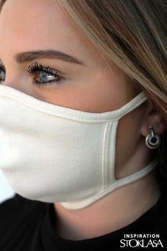 Mund Nase Maske Baumwolle Öko-Tex Gesichtsmaske Alltagsmaske Waschbar Hellbeige - Bild 5 von 5