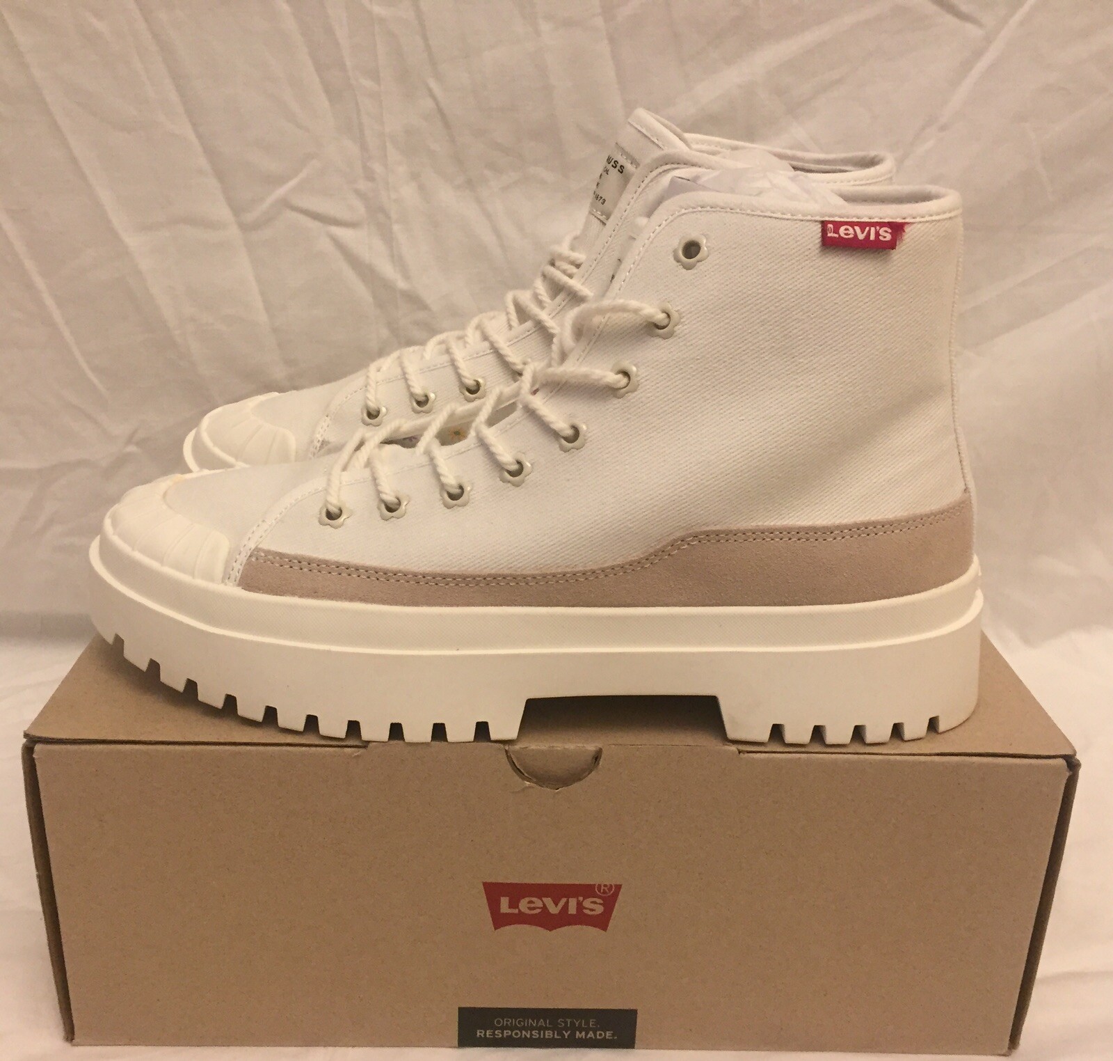 Levi’s Patton S Casual Canvas / Suede Boots Off White Women’s Size 7.5uk Rare