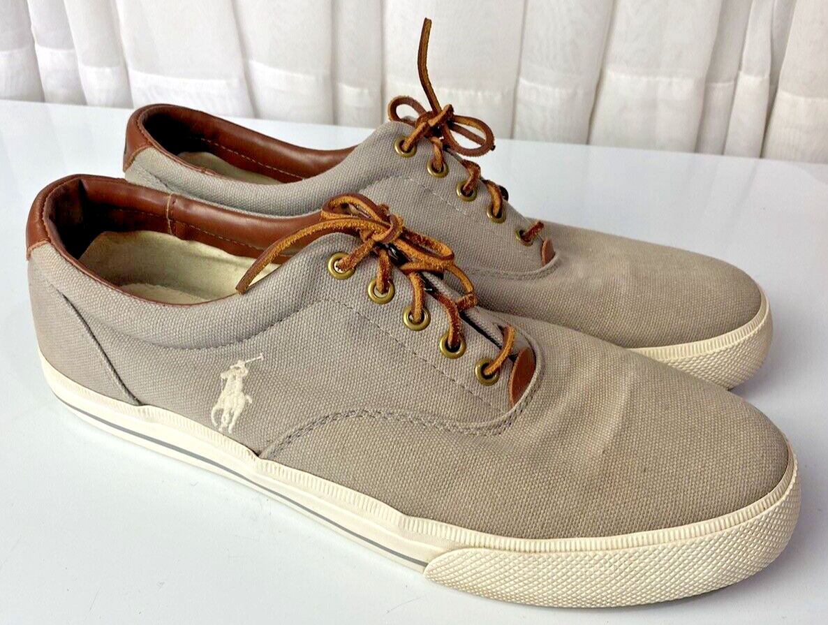 Polo Ralph Lauren Vaughn Uomo 12D Scarpe Sneakers Grigio Tela Pony Logo Blu Etichetta