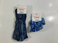Scunci 1 Pc. Blue Tie Dye Headwrap & 2 Pcs. Srunchies Blue Tie Dye Paisley Print