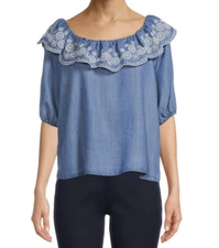 Time And Tru Embroidered Peasant Blouse Women’s Size Large