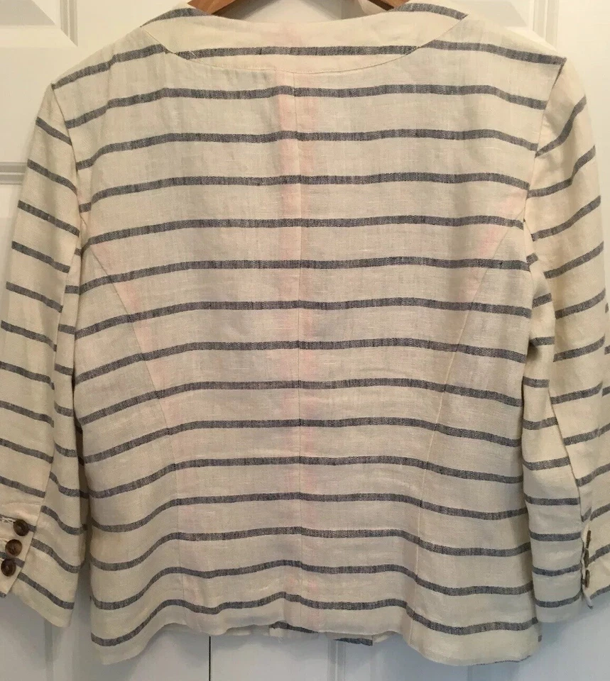 Chaqueta Blazer Recortada Merona Para Mujer Azul Marfil Rayas 100% Lino Talla S Nueva Sin Etiquetas Foto 2 de 4