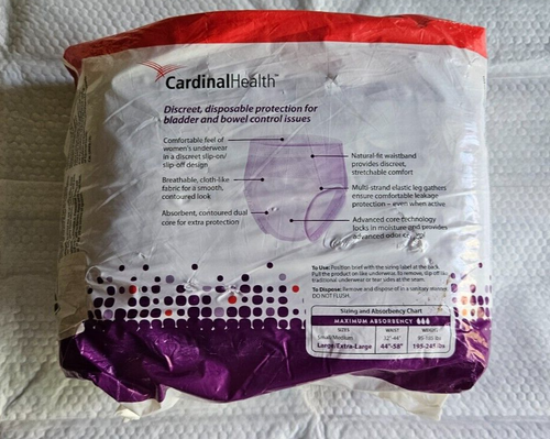 Bag 10 Cardinal Woman's Protective Briefs Maximum Absorbency L/XL 44"-58" Diaper - Picture 2 of 5
