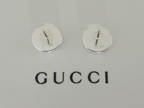 GUCCI Sterling Silver Trademark Round Tag Earrings - Picture 3 of 3