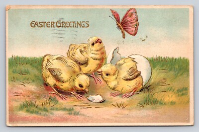 c1910 Chicks Hatching Egg Butterfly Easter P281