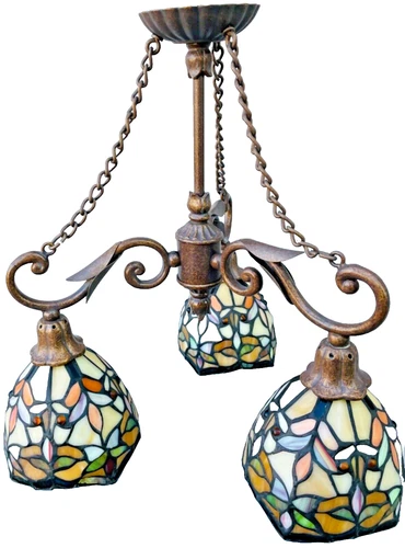 Vtg Tiffany Style Stained Glass Pendant 2 Tier Chandelier Ceiling Light Bronze