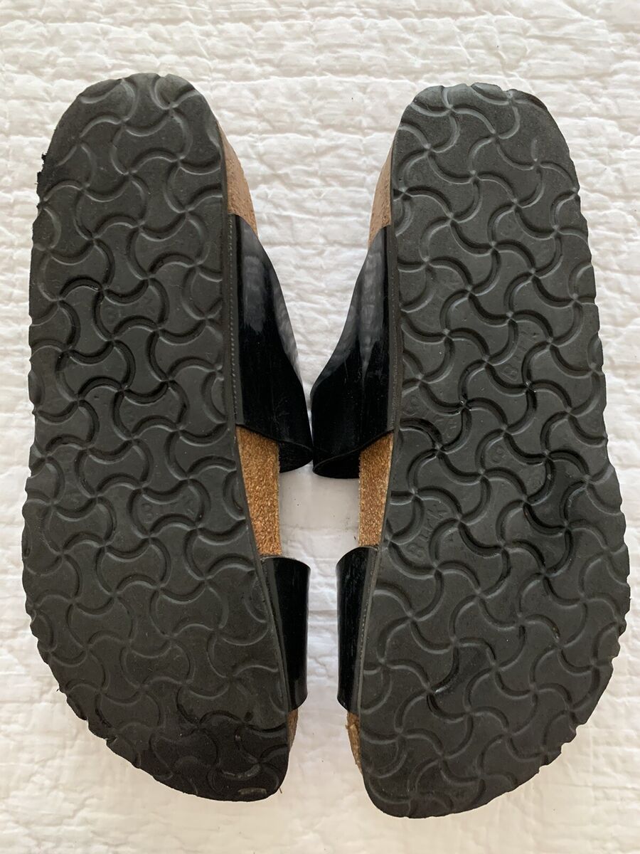 Papillon By Birkenstock 2 Strap Vintage Black Patent Sandal Papillon By Birkenstock 2 Strap Vintage Black Patent Sandal