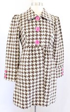 3 Sisters Three Sisters Brown Ivory Houndstooth Babydoll Jacket Car Coat Size S