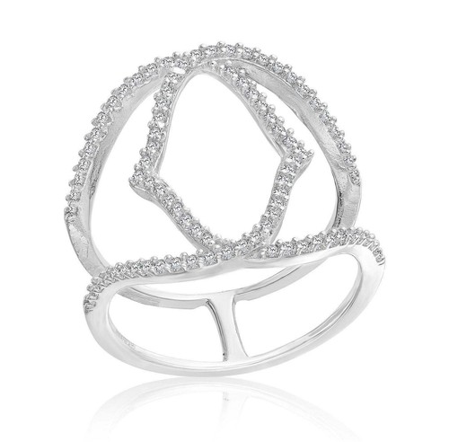 Anillo de cóctel crossover doble crossover de plata esterlina 925 soporte de dos enlaces - Imagen 13 de 16