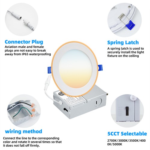 6 inch 5CCT Ultra-Thin Baffle Recessed Lighting,Dimmable Canless Wafer Downlight - Picture 5 of 29