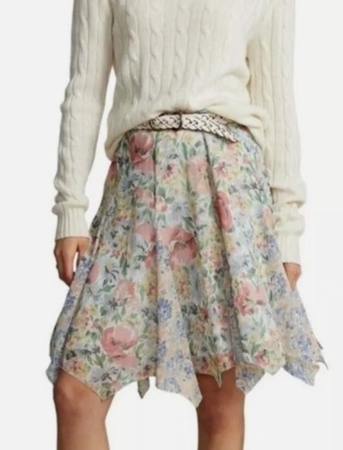 Polo Ralph Lauren Georgette Handkerchief Skirt In Rose Floral Size 4 27” W A1 - Picture 2 of 8