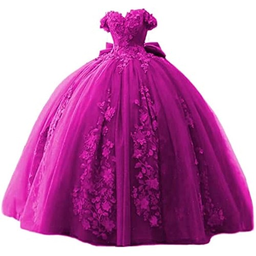 Quinceanera Lace Beaded Prom Dresses Fluffy Off Shoulder Sweet 15 16 Prom Dress - Picture 4 of 51