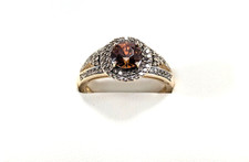 14K Gold Hezanite Garnet & Diamond Ring, Size 10