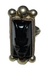 Vintage Mexican Sterling Silver Black Onyx Carved Aztec Warrior Face Ring Size 4