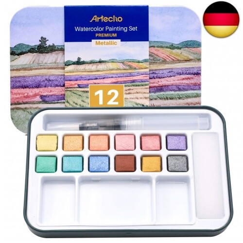 Artecho Aquarellfarben Set, 18 Basic Farben Wasserfarben, Aquarell Mit-image