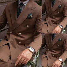 Peak Lapel Men Suits Double Breasted Tuxedos Brownc 2Pcs Business Blazer Jacket