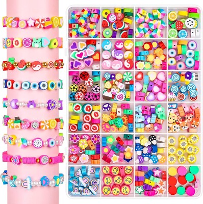 Thrilez 480 Pcs Fruit Flower Polymer Clay Beads, 24 Styles Clay Bead Charms