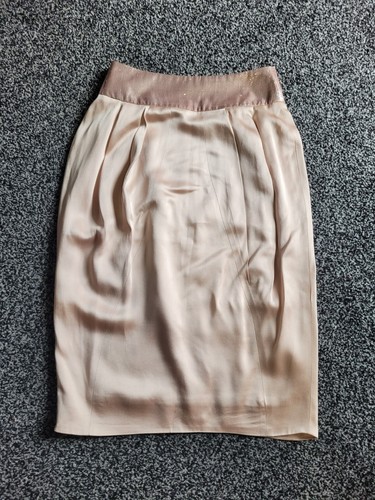 Bora Aksu Womens Small Rose Gold Satin Glittery Pencil Midi Skirt