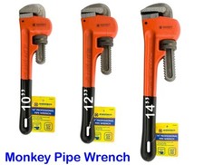 Monkey Wrench Pipe Steel Spanner 10" 12" 14" Heavy Duty Adjustable Hand Tool DIY