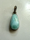 Vintage Small Oblong Natural Larimar Sterling Silver Pendant for Necklace