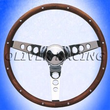 LENKRAD GRANT 343 mm HOLZ 3 CHROMSPEICHEN Chrom Holzlenkrad Universal US Ami GM